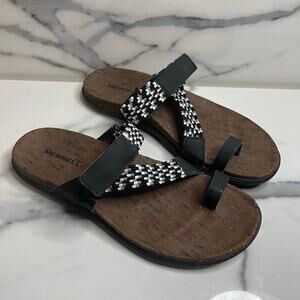 Merrell Women's Black White Woven Casual Hiking Around Town Sunvue Sandals Sz 8